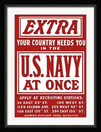 Framed U.S. Navy - Your Country Needs You Print