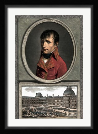 Framed Napoleon Bonaparte Above a Troop Review Print