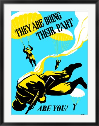 Framed Airborne Troops Parachuting Into Battle (WWII) Print