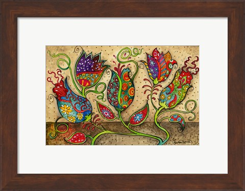 Framed Mosaic Flowers-Beige Print