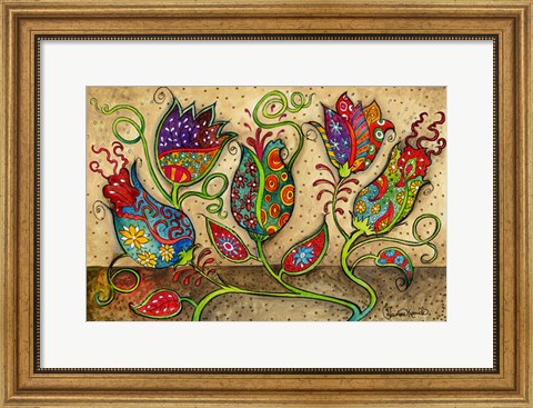Framed Mosaic Flowers-Beige Print