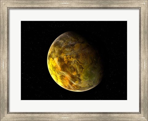 Framed Illustration of a Rocky and Variegated Extrasolar Planet, Gliese 581 C Print