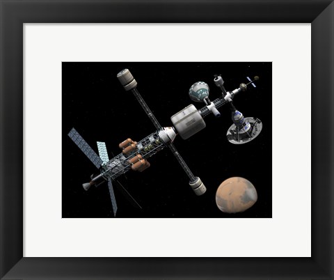 Framed Manned Mars Cycler Space Station Approaches the Planet Mars Print