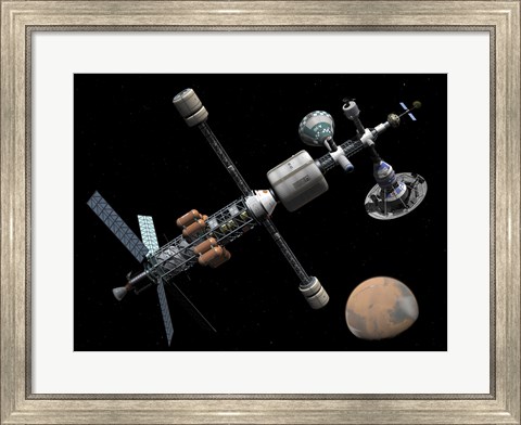 Framed Manned Mars Cycler Space Station Approaches the Planet Mars Print