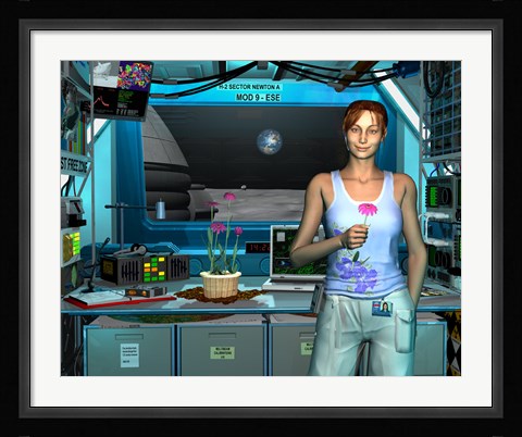 Framed Young Radio Astronomer Stationed near the Moon's South Pole Print