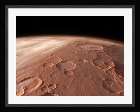 Framed Heavily Cratered Highlands on the Surface of Mars Print
