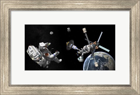 Framed Mars Cycler Travels by the Earth While Two Astronauts Watch From Afar Print