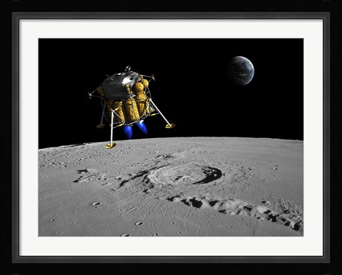 Framed Lunar Lander Begins its Descent to the Moon's Surface Print