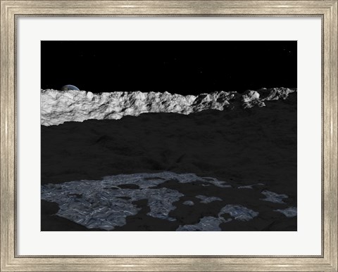 Framed Illustration of a Deep Crater on the Surface of the Moon Print