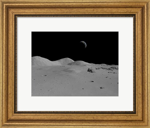 Framed Artist&#39;s Concept of a View Across the Surface of the Moon Towards Earth in the Distance Print