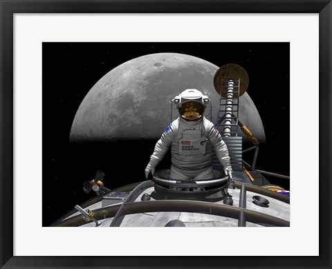 Framed Astronaut Takes a Last look at Earth before Entering Orbit Around the Moon Print