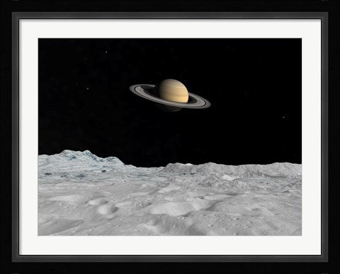 Framed Artist's concept of Saturn as seen from the Surface of its Moon Lapetus Print