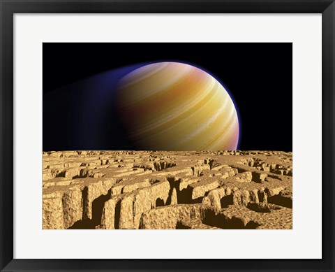Framed Artist&#39;s concept of Extrasolar Planet Tau Bootis b over a Hypothetical Moon Print