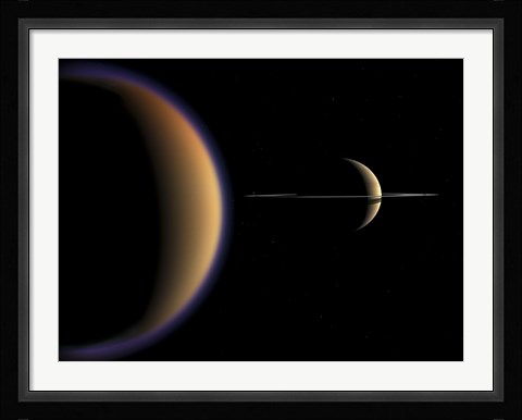 Framed Artist's concept of Saturn and its Moon Titan Print