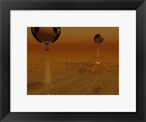 Framed Pair of Balloon-Borne Probes Leisurely Survey the Surface of Titan Print