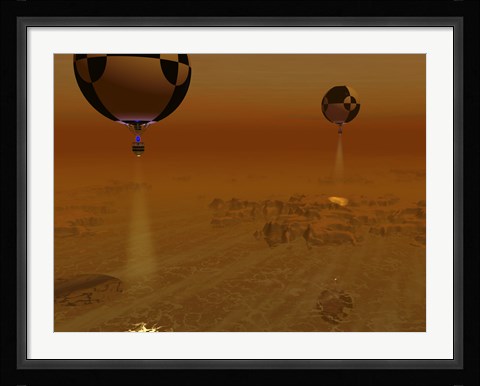 Framed Pair of Balloon-Borne Probes Leisurely Survey the Surface of Titan Print