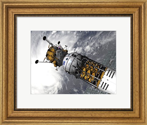 Framed Artist&#39;s concept of a Space Tug Docked with a Lunar Lander Print