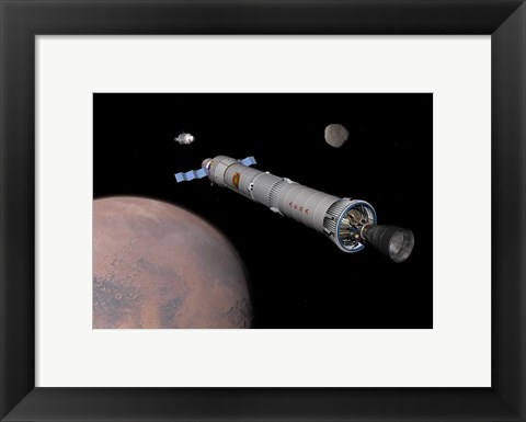 Framed Phobos Mission Rocket Prepares for Approach to the Martian Moon Print