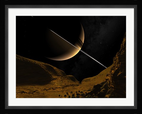 Framed Illustration of Saturn from the icy surface of Enceladus Print