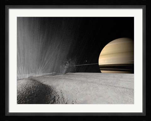 Framed Illustration of a Geyser Erupting on the Surface of Enceladus Print