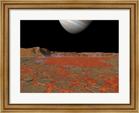 Framed Artist&#39;s concept of a view Across a Pool of Lava on the Surface of Lo, Towards Jupiter Print