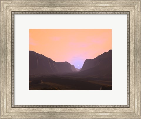 Framed Illustration of a Martian Sunrise From Within a Deep Canyon Print