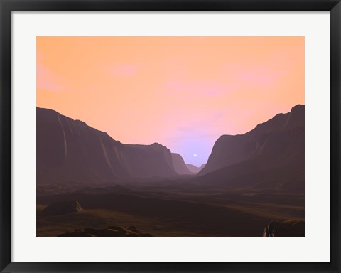 Framed Illustration of a Martian Sunrise From Within a Deep Canyon Print