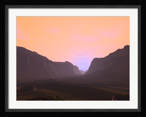 Framed Illustration of a Martian Sunrise From Within a Deep Canyon Print