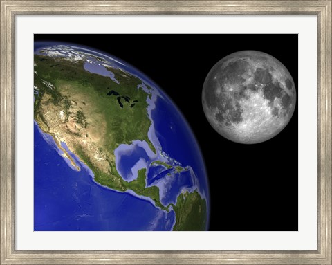 Framed Artist&#39;s Concept of the Earth and its Moon Print