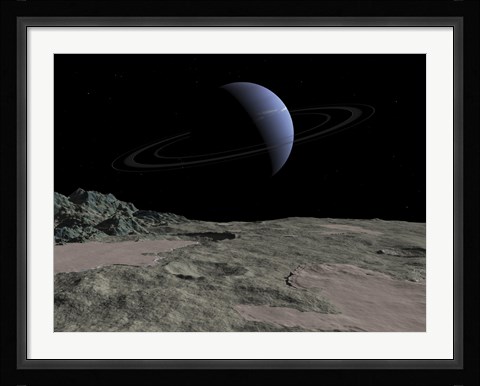 Framed Illustration of the Gas Giant Neptune as seen from the Surface of its Moon Triton Print
