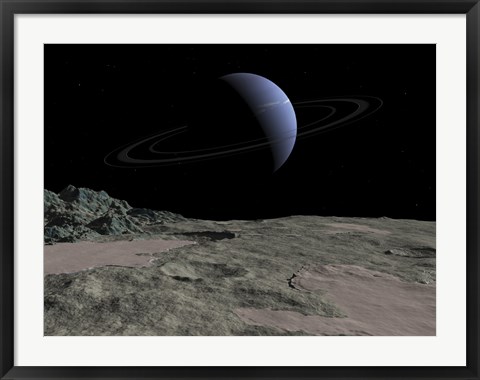 Framed Illustration of the Gas Giant Neptune as seen from the Surface of its Moon Triton Print