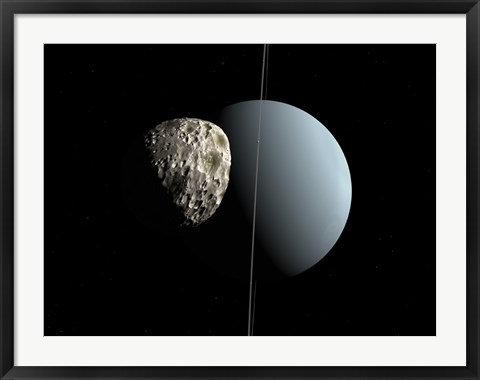Framed Artist&#39;s concept of how Uranus and its Tiny Moon Puck Print