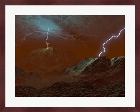 Framed Artist&#39;s concept of Lightning in Venus&#39; clouds Print