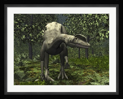 Framed Dilophosaurus Amidst Ginkgo Trees Print