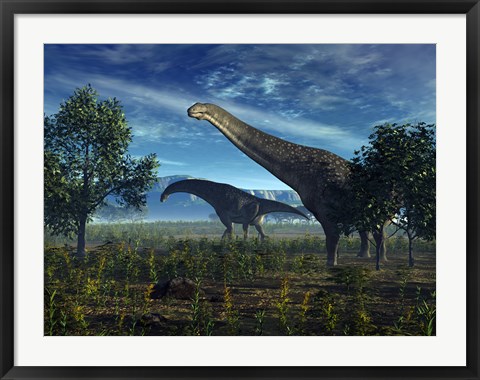 Framed Isisaurus Dinosaurs Wander Lush Plains Print
