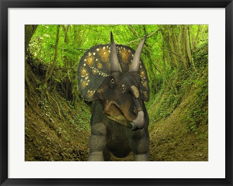 Framed Nedoceratops Wanders a Cretaceous Forest Print