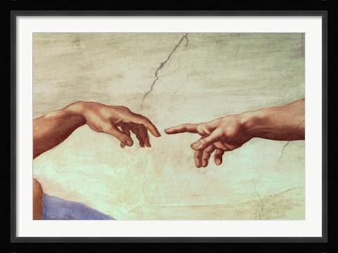 Framed Hands of God and Adam, detail from The Creation of Adam, from the Sistine Ceiling, 1511 Print