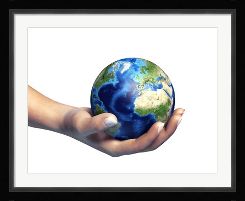 Framed Human Hand Holding Planet Earth Print