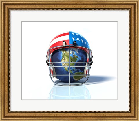 Framed Planet Earth Protected by an American Football Helmet Print