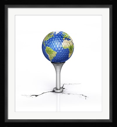 Framed Golf Ball with the Texture of Planet Earth Placed on a Tee Print