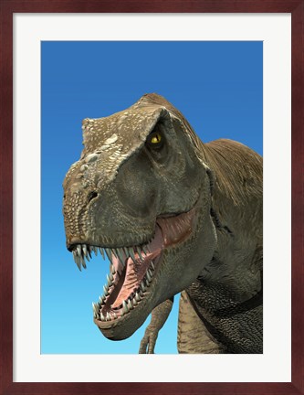 Framed 3D Rendering of Tyrannosaurus Rex, Close-up Print