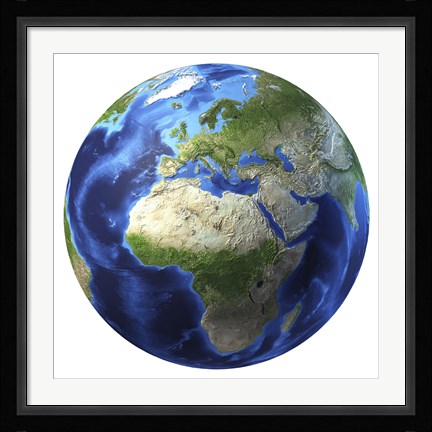 Framed 3D Rendering of Planet Earth, Centered on Africa and Europe Print