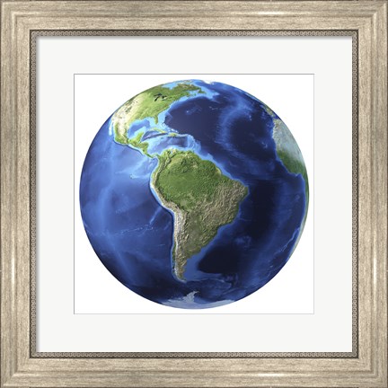 Framed 3D Rendering of Planet Earth, Centered on South America Print