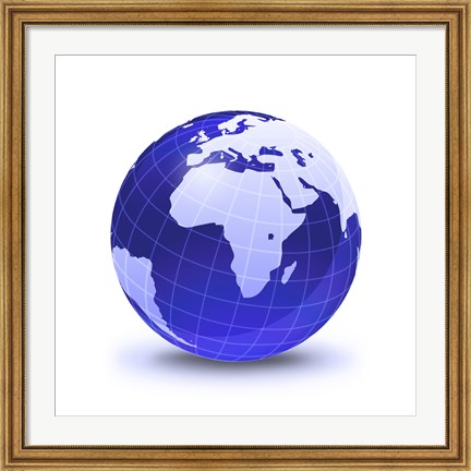 Framed Stylized Earth globe with Grid, showing Africa and Eastern Europe Print