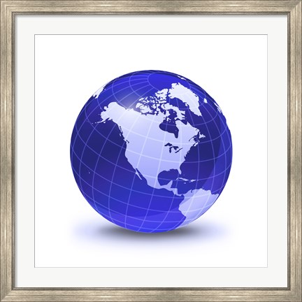 Framed Stylized Earth Globe with Grid, showing North America Print
