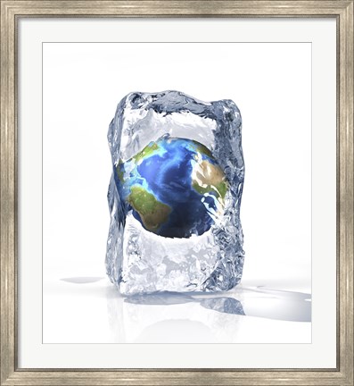 Framed Planet Earth Frozen Inside of an Ice Block Print