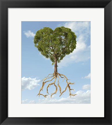 Framed Tree with Foliage in the Shape of a Heart with Roots as Text Love Print