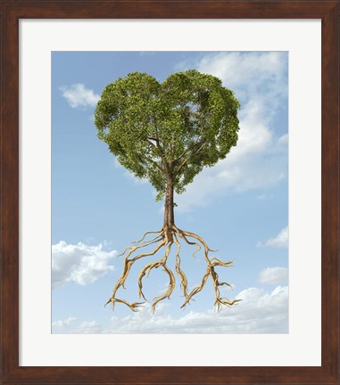 Framed Tree with Foliage in the Shape of a Heart with Roots as Text Love Print