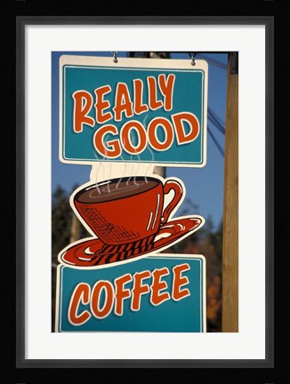 Framed Coffee Sign on Vancouver Island, British Columbia, Canada Print
