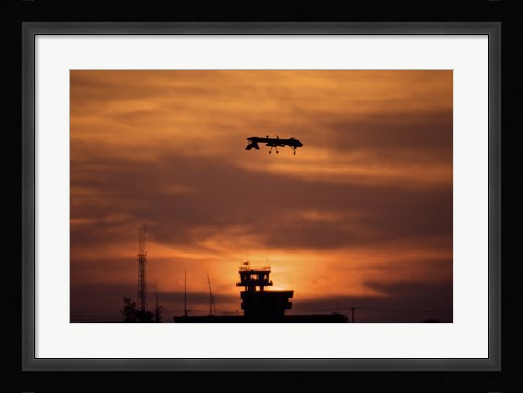 Framed MQ-1 Predator over COB Speicher at Sunset, Tikrit, Iraq Print